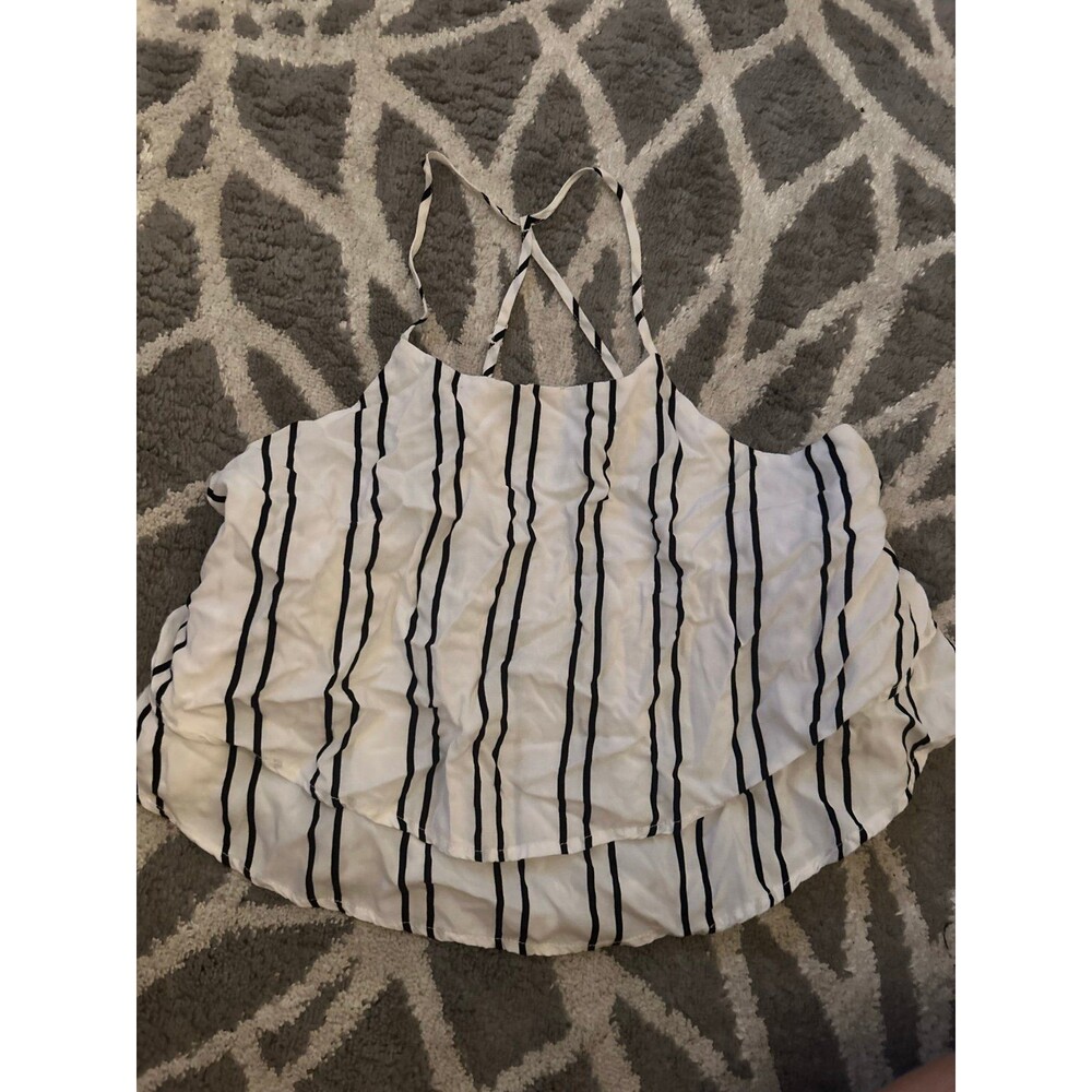 Striped Black and White Floral Forever 21 Tank Top